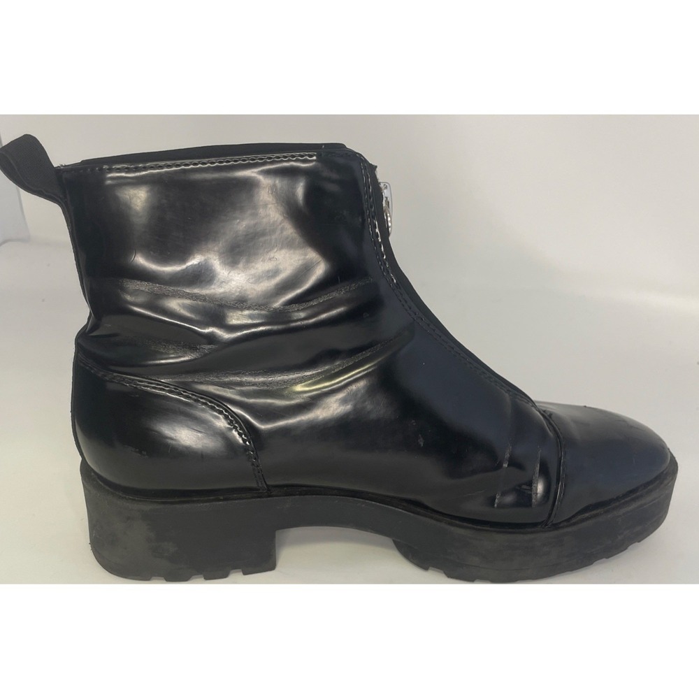 Zara Women's Black Shiny Ankle Boots W/Zip Moto Mod Goth Size 39/U.S. 8 - Picture 4 of 13